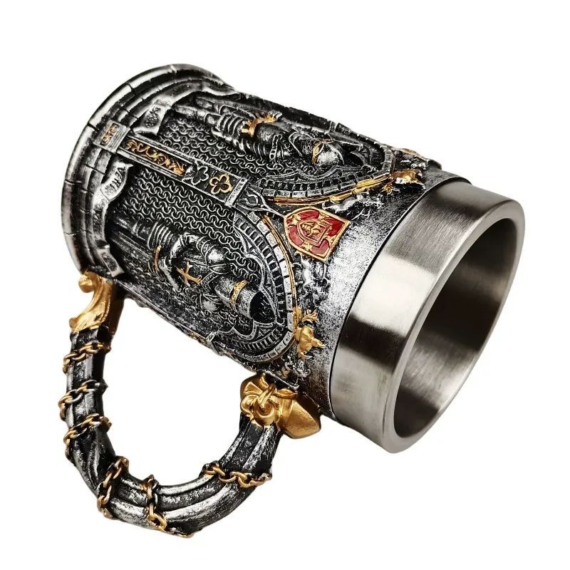 European Medieval Soldier Beer Mug, Large Stainless Steel Coffee Cup, Water Cup