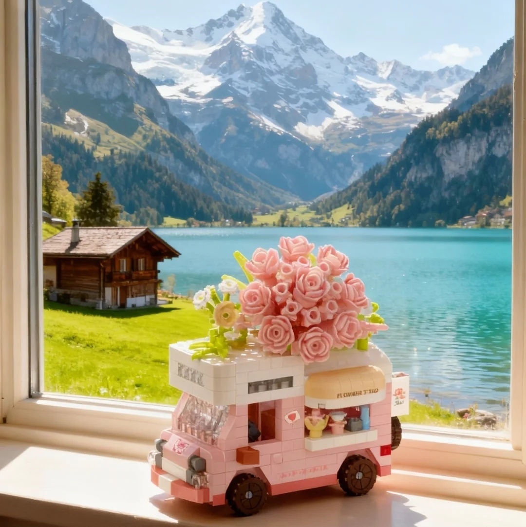  Pink Flower Car Building Block Set Gift for Her