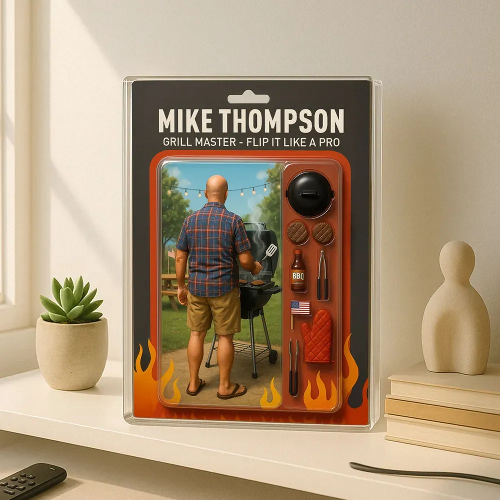 Grilling Master - Dad or Grandpa Realistic Figure Style Personalized Acrylic Block Plaque - Get Photo Blanket