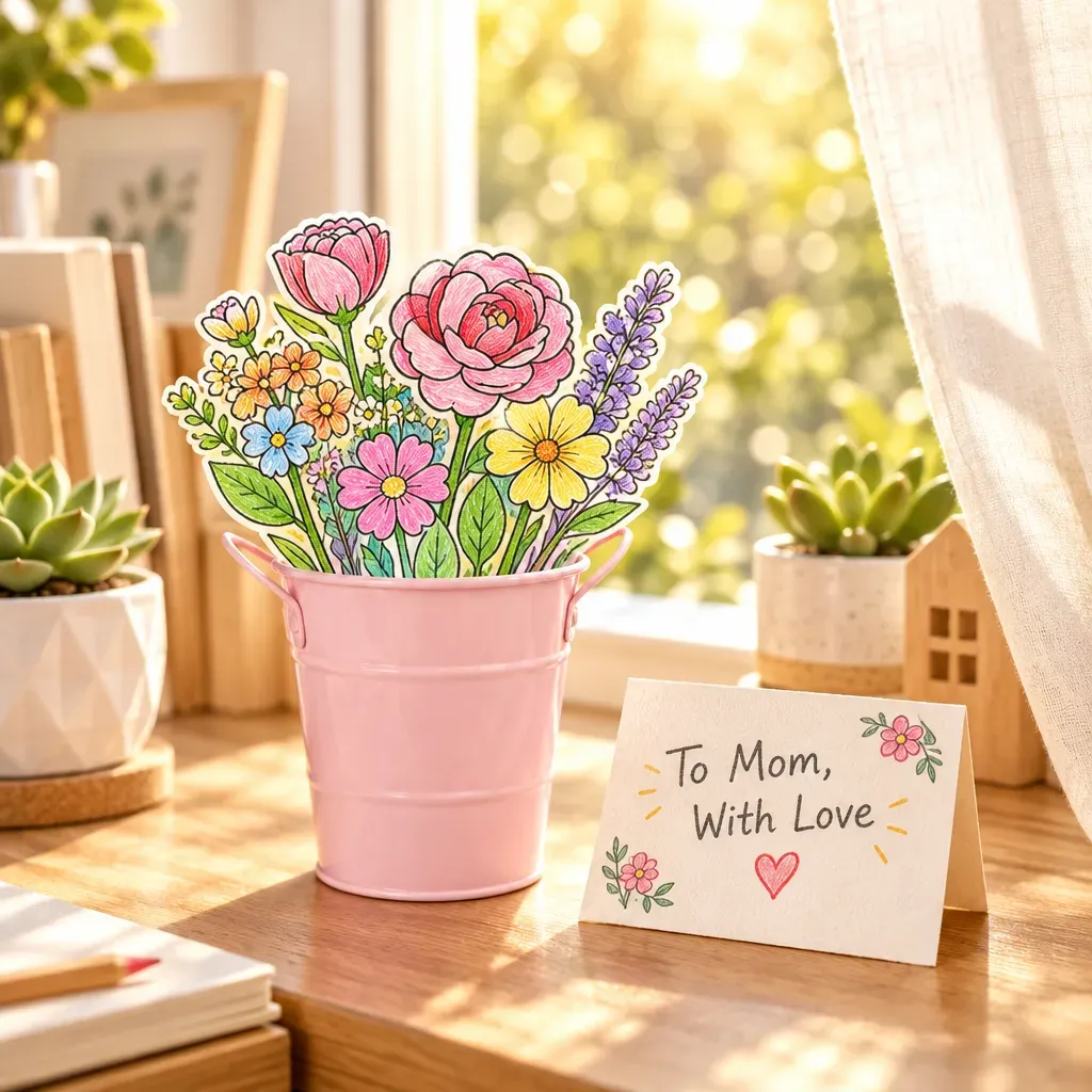 DIY Doodle Flower Bouquet Kit, Creative Hand-Painted Floral Craft, Handmade Gift for Art Lovers and DIY Enthusiasts