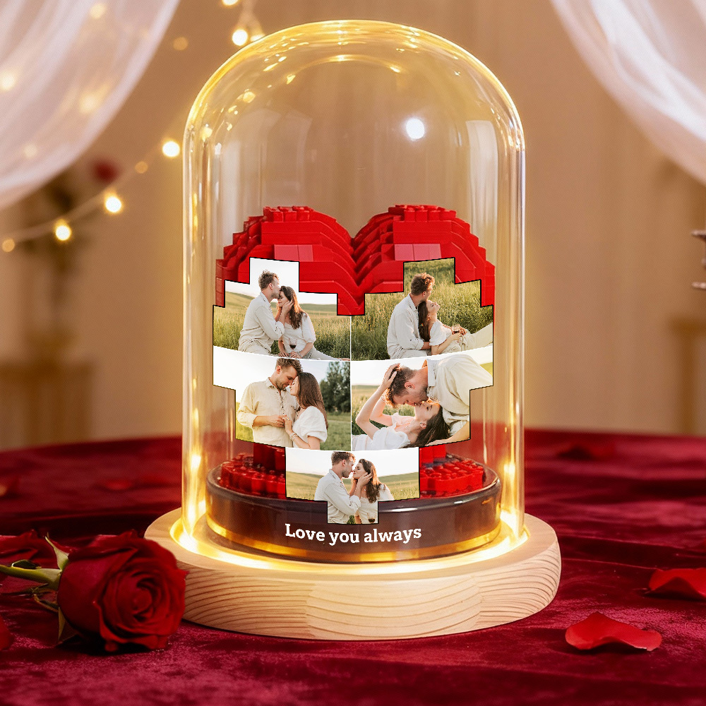 Custom Photo Love Building Block Night Light Toy Creative DIY Christmas Gift Assembling With Luminous Glass Cover, Gift For Sisters/Couples/Family - Get Photo Blanket