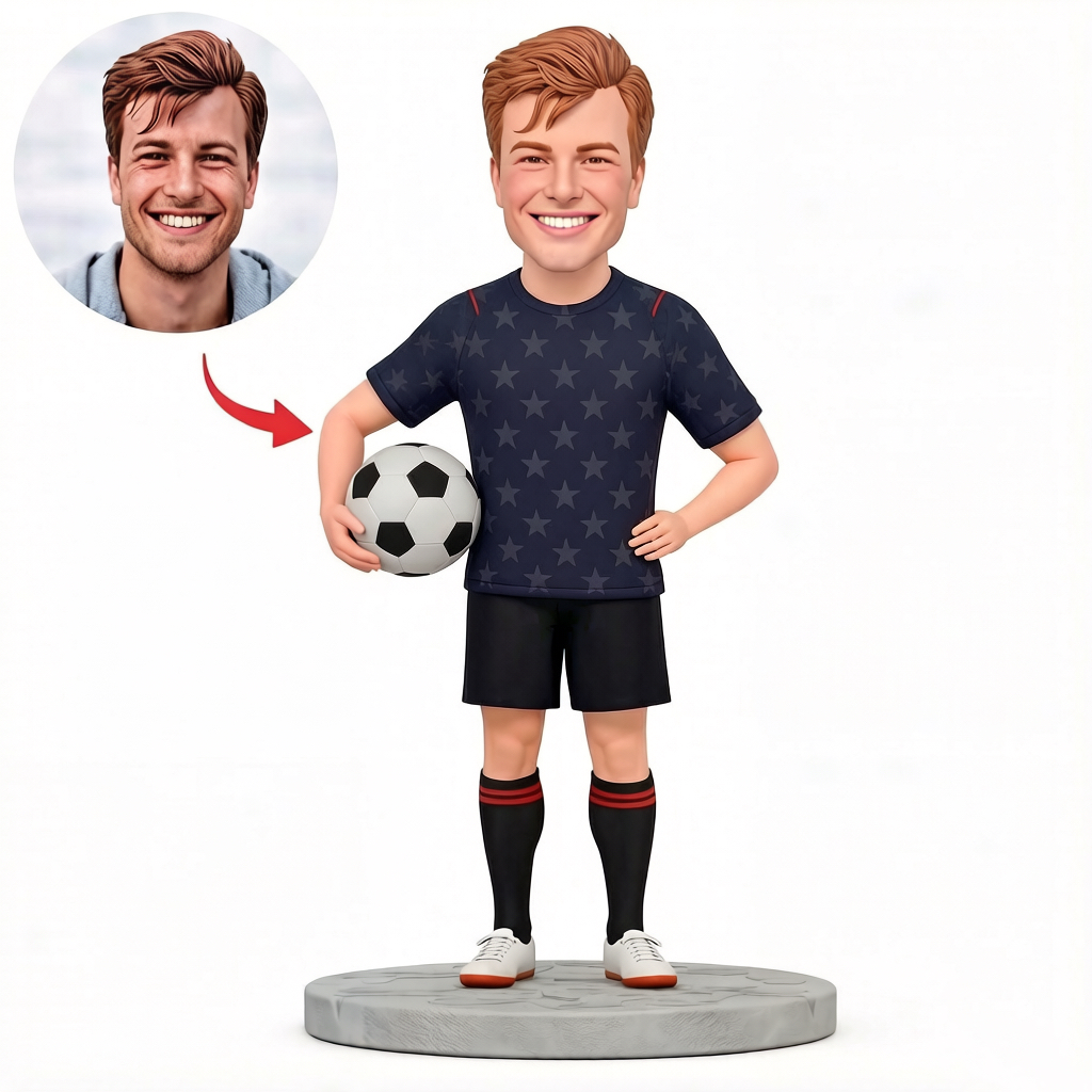 Personalized USA Style Soccer Bobblehead from Photo, Custom Bobblehead Engraved with Text
