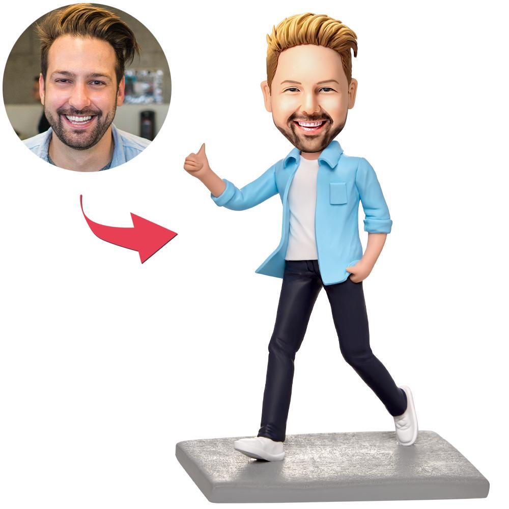 Happy Walking Man Custom Bobbleheads With Engraved Text