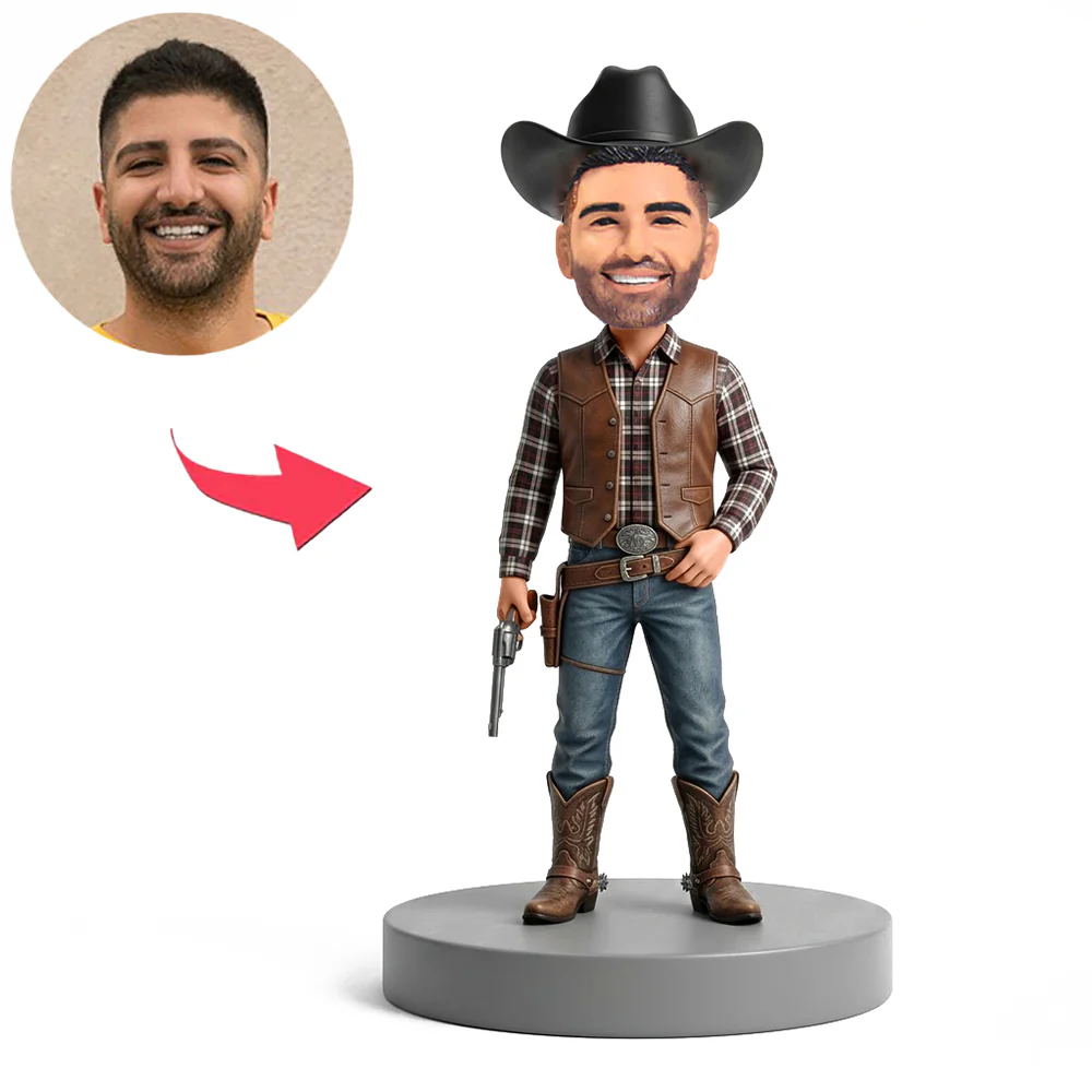 Cowboy Gunslinger Masculin, Bobblehead Personnalisé Gravé Avec Texte