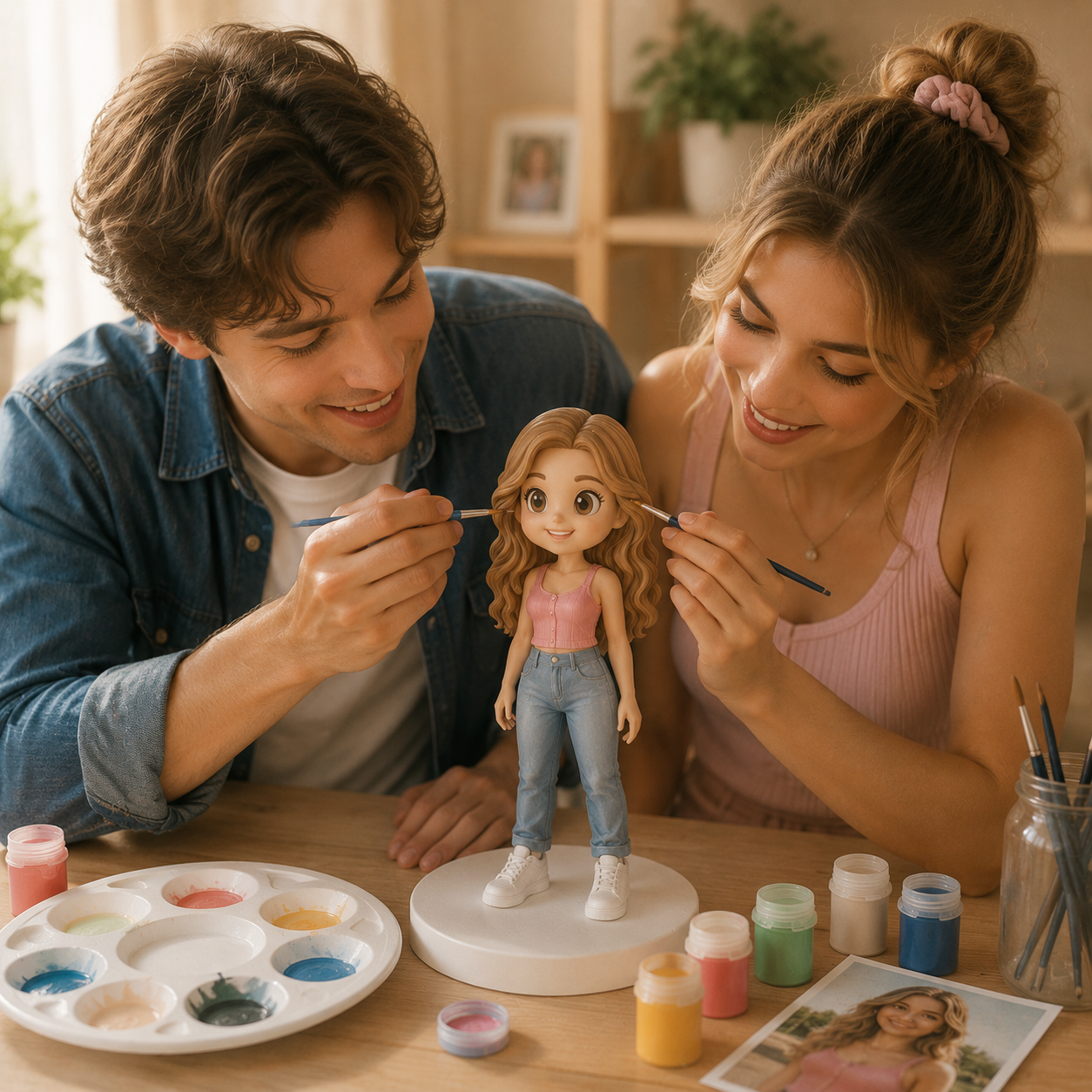Figurine En Plâtre à Peindre DIY Personnalisée à Partir De Votre Photo | Cadeau De Dessin Animé Personnalisé Pour La Famille, Les Couples, Les Enfants Et Les Amis