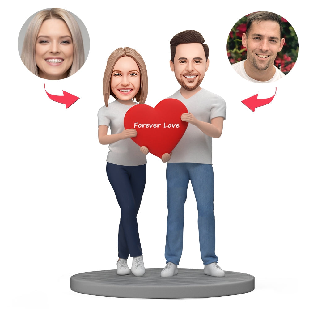 Cadeau Pour Couple Personnalisé Bobblehead Couple Tenant Coeur Rouge