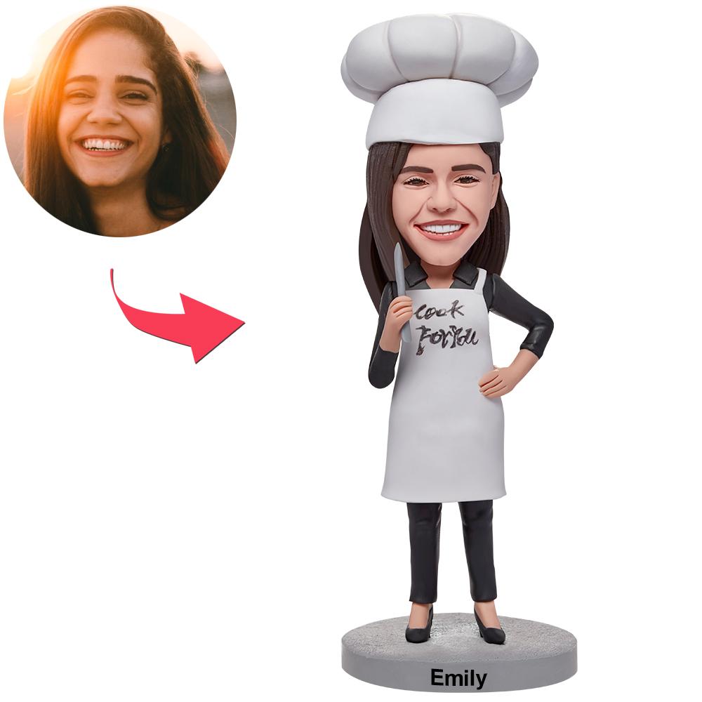Bobblehead personnalisé Femme chef cuisinier pour vous avec texte gravé