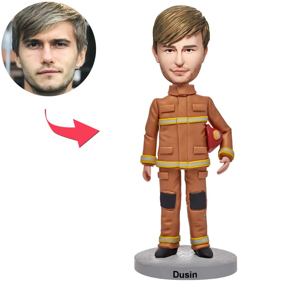 Bobblehead personnalisé Pompier mâle en uniforme avec texte gravé
