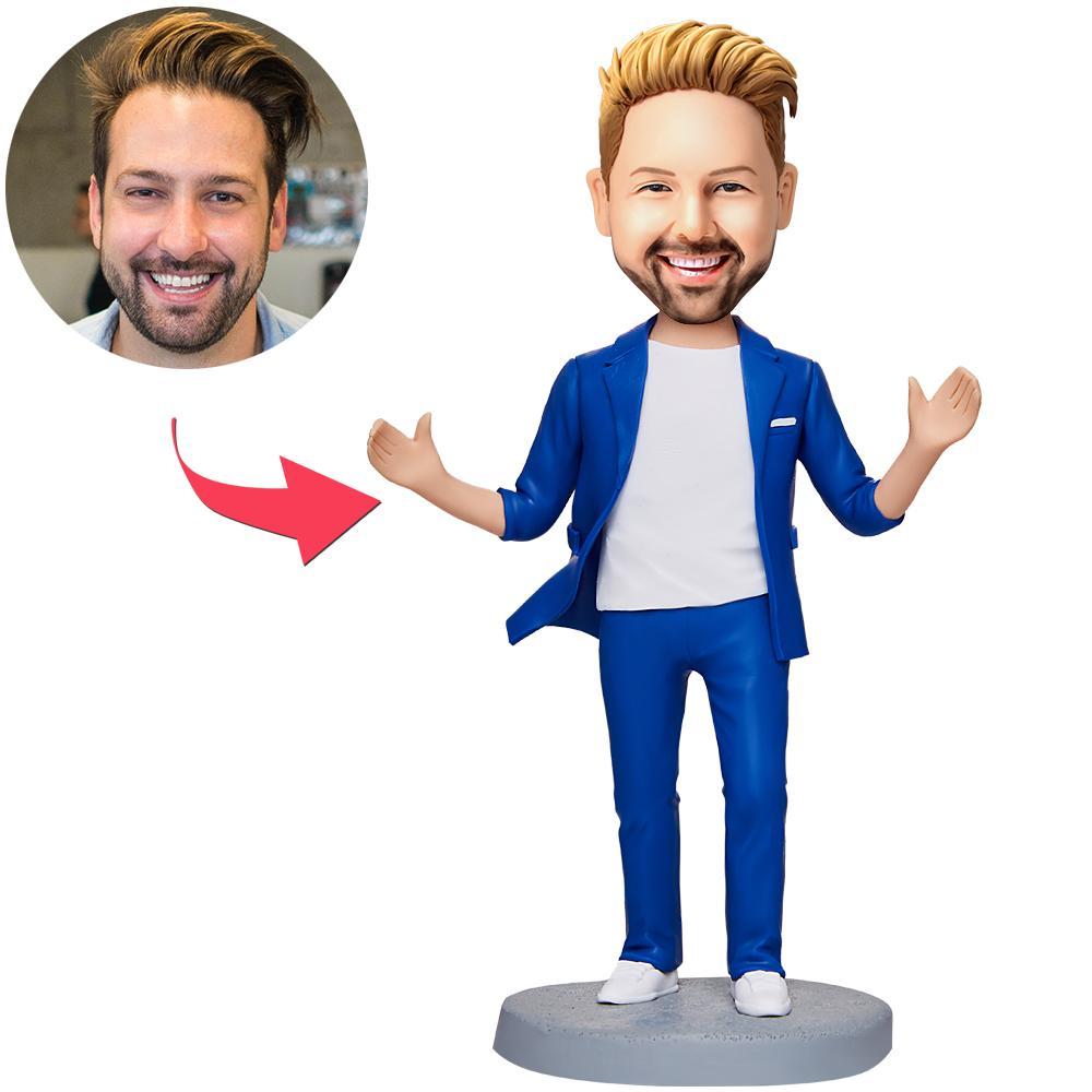 Figurine Personnalisée Homme d'affaires moderne costume bleu avec texte gravé