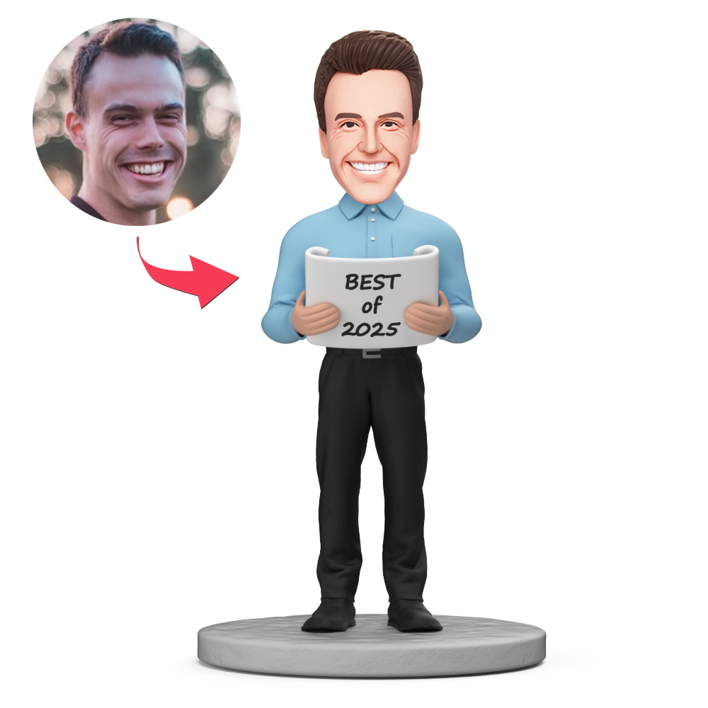 Personalisierte Wackelkopffigur „bester Mitarbeiter 2025“ Mit Gravur – Geschenk