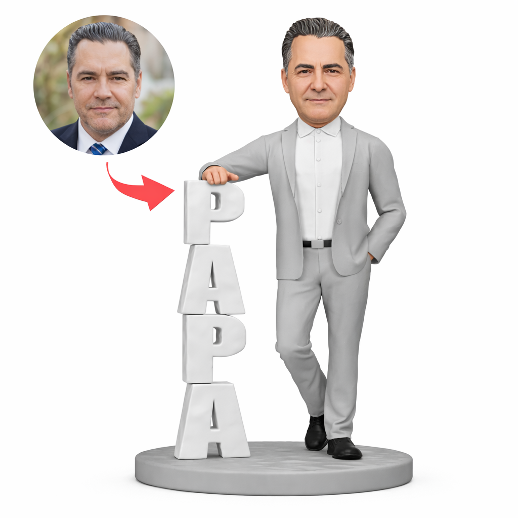 Personalisierte Wackelkopffigur Eines Geschäftsmann-vaters, Stehender Gentleman Mit Dem Schriftzug „dad", Individuelles Geschenk Für Papa, Erinnerungsstück Zum Vatertag