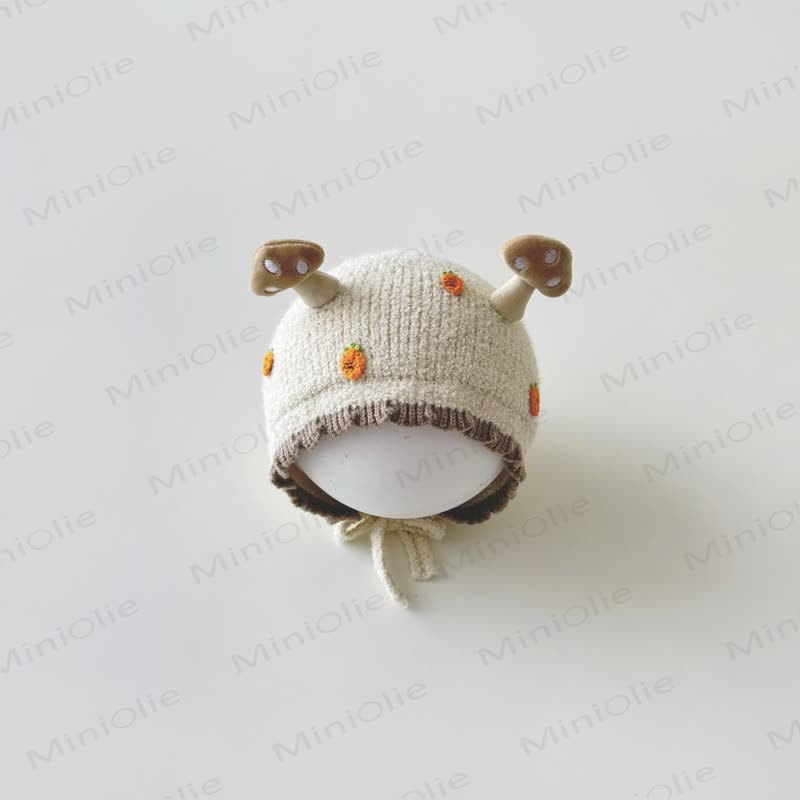 Baby Mushroom Strawberry Lovely Knit Bonnet - Beige Carrot - 8M-3T - image 6
