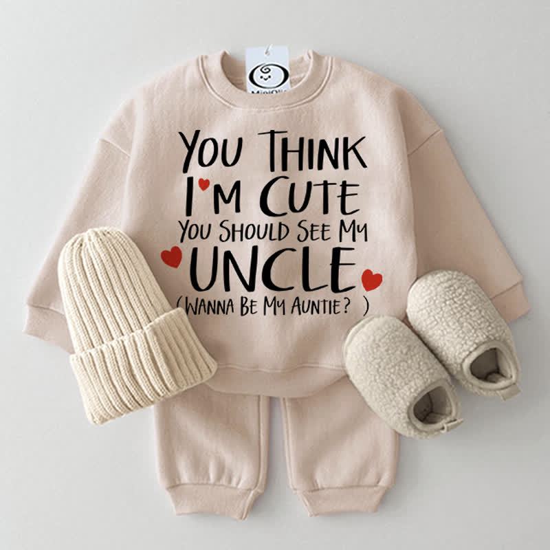 YOU THINK I'M CUTE YOU SHOULD SEE MY UNCLE WANNA BE MY AUNTIE Baby Love 2-piece Set - Beige - 2-3T - image 5