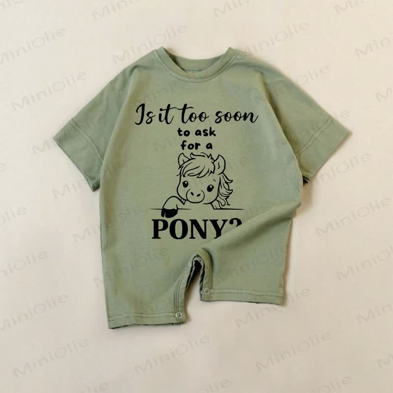 IS IT TOO SOON TO ASK FOR A PONY? Baby Green Pony Print Romper - Green - 18-24M - image 1