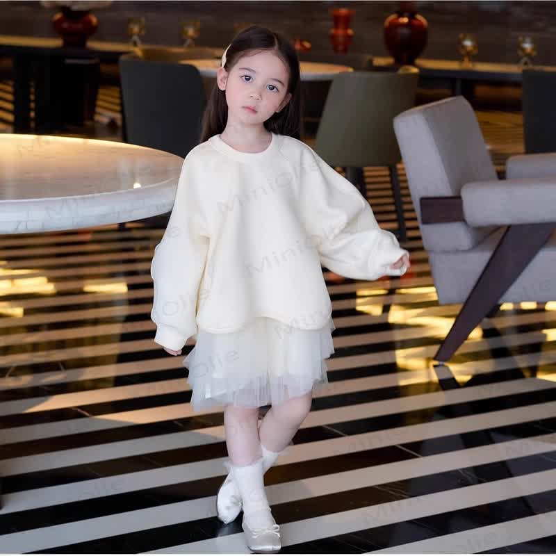 Toddler Kid Girl Knit Mesh Fleece Lined Dress - Beige - 10Y - image 3