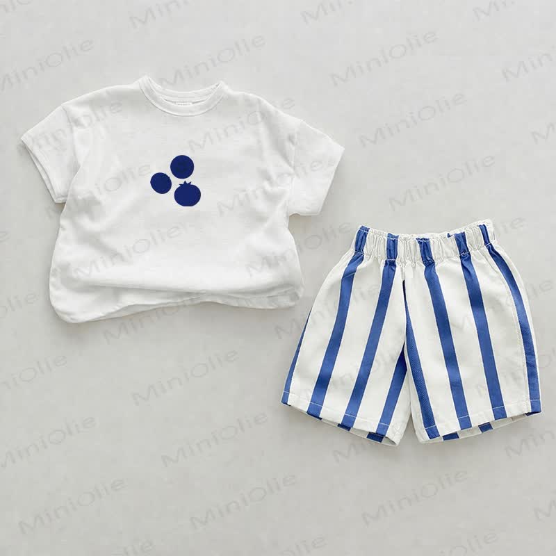 Baby Blueberry Blue Vertical Striped 2-piece Shorts Set - White&Blue - 2-3T - image 1