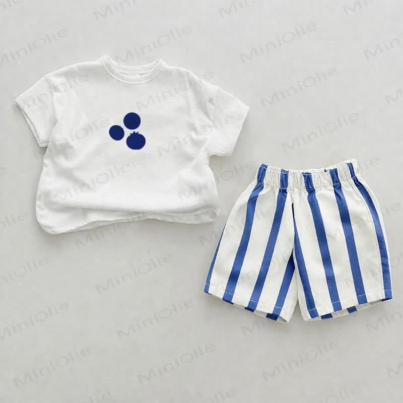 Baby Blueberry Blue Vertical Striped 2-piece Shorts Set - White&Blue - 2-3T - image 1