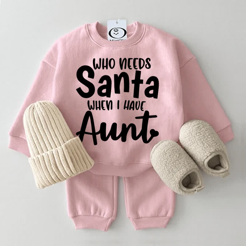 WHO NEEDS SANTA WHEN I HAVE AUNT Baby Sweatshirt 2-piece Set - Pink - 2-3T - image 3