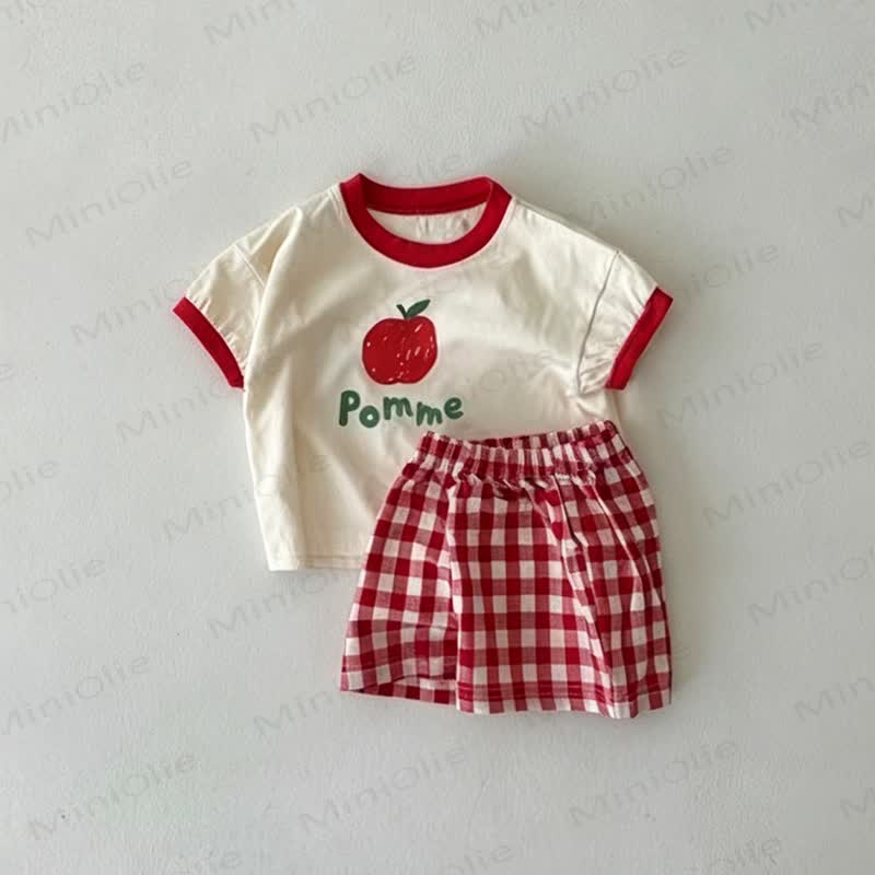 Baby Toddler Apple Print Tee and Plaid Shorts 2 Piece Set - Red - 4-5T - image 4