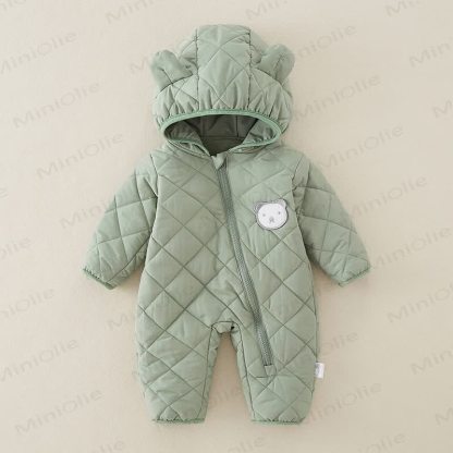 Baby Bear Hooded Cotton Padded Romper - Green - 2-3T - image 2