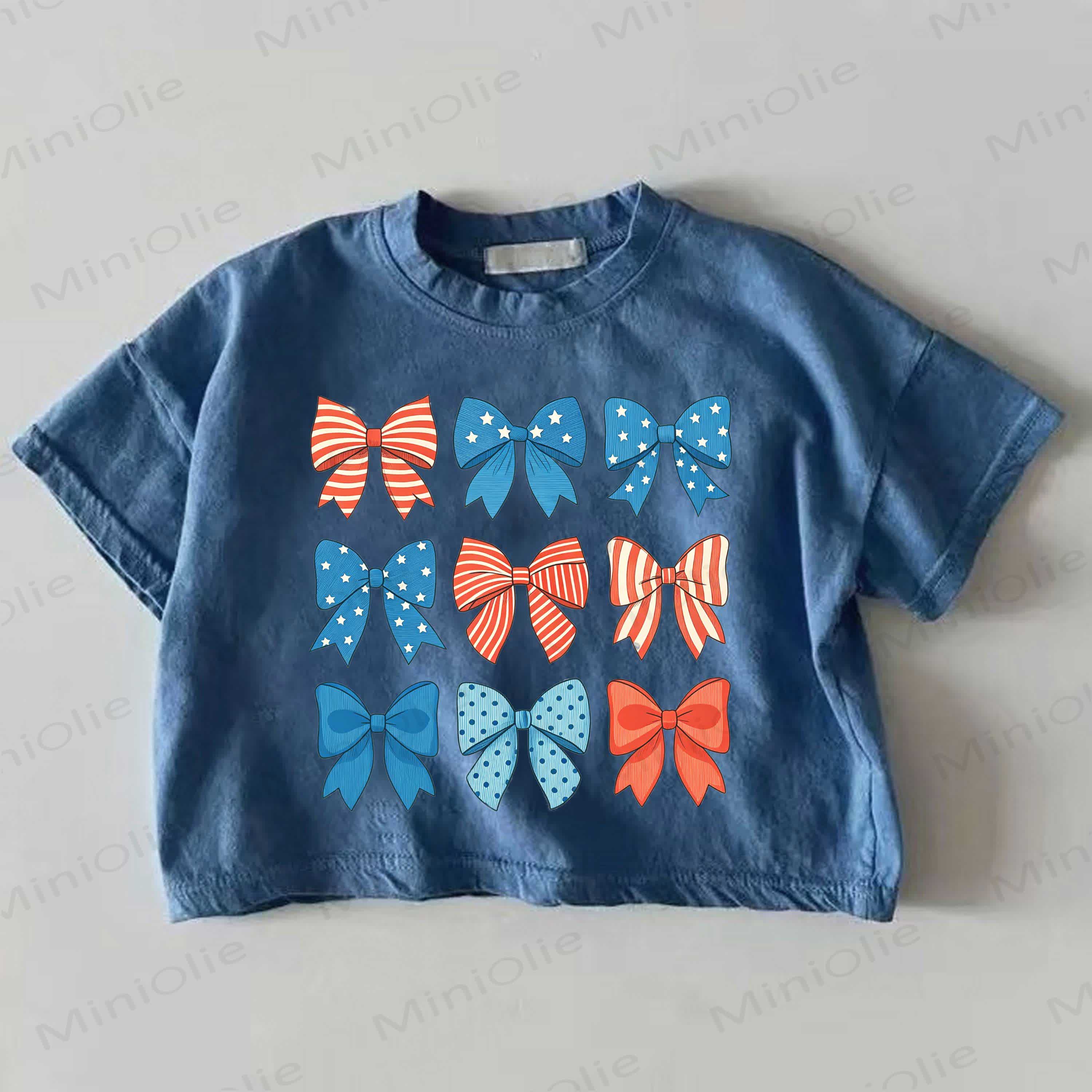 Baby Blue American Flag Bow Print T-shirt - Blue - 18-24M - image 1