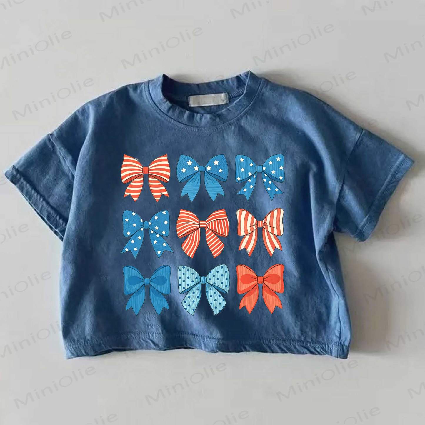 Baby Blue American Flag Bow Print T-shirt - Blue - 18-24M - image 1