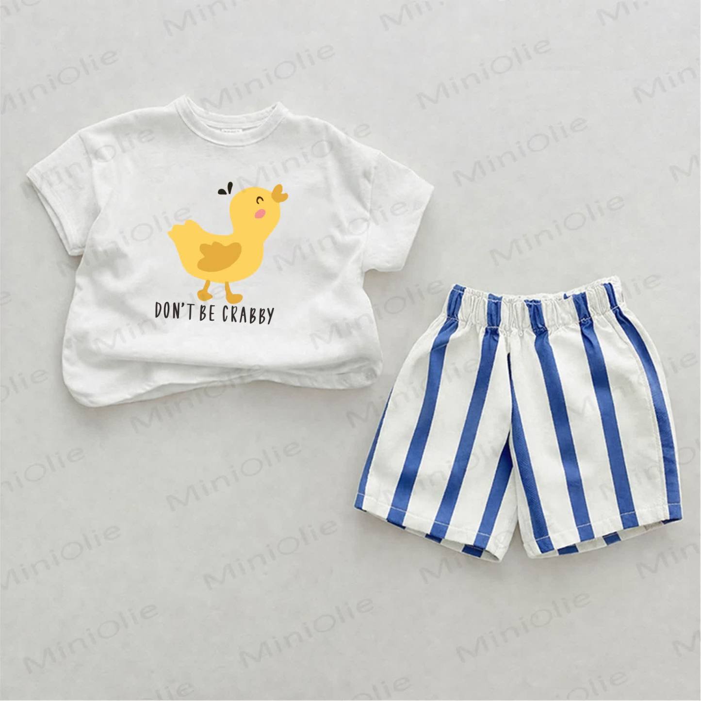DON'T BE CRABBY Baby Duck Print Blue Vertical Striped 2-piece Set - White&Blue - 2-3T - image 1