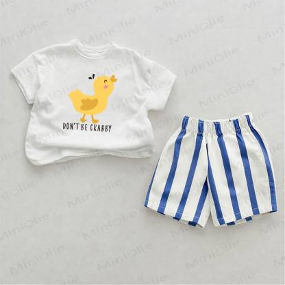 DON'T BE CRABBY Baby Duck Print Blue Vertical Striped 2-piece Set - White&Blue - 2-3T - image 1