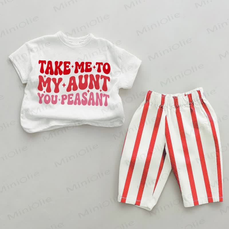 TAKE ME TO MY AUNT YOU PEASANT Baby Red Vertical Striped 2-piece Set - White&Red - 4-5T - image 1