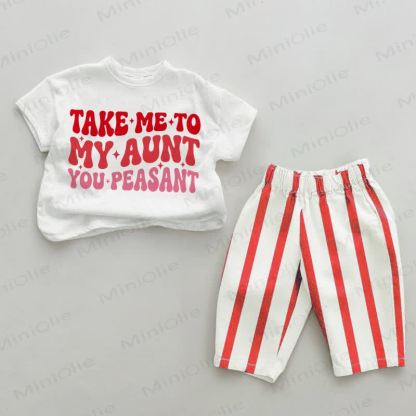 TAKE ME TO MY AUNT YOU PEASANT Baby Red Vertical Striped 2-piece Set - White&Red - 4-5T - image 1