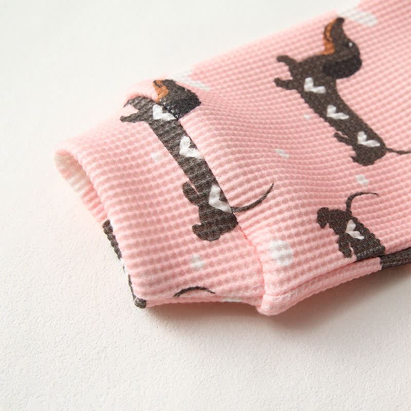 Baby Daschund & Heart Print Pink Waffle 2-piece Set - image 6