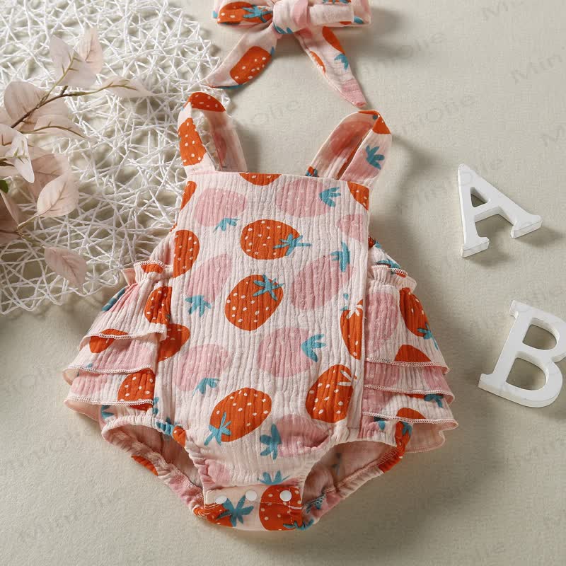 Baby Strawberry Strap Bodysuit with Headband - image 3