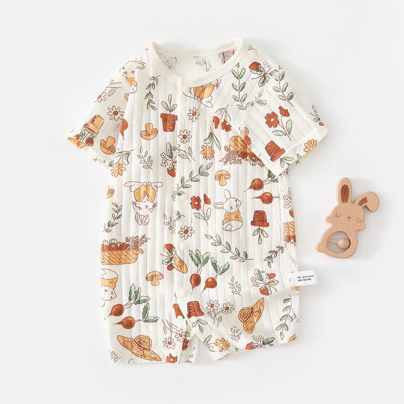 Baby Animal Print Soft Ribbed Short Sleeve Romper - White Beet Bunny - 18-24M - image 4