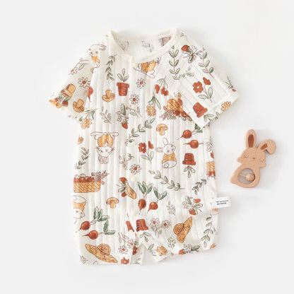 Baby Animal Print Soft Ribbed Short Sleeve Romper - White Beet Bunny - 18-24M - image 4