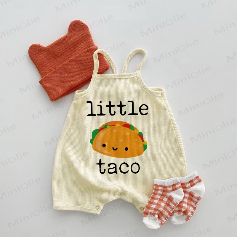 LITTLE TACO Baby Waffle Suspenders Taco Print Romper - Beige - 18-24M - image 1