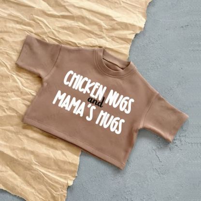 CHICKEN NUGS AND MAMA'S HUGS Baby Summer Casual T-shirt - Brown - 2-3T - image 3