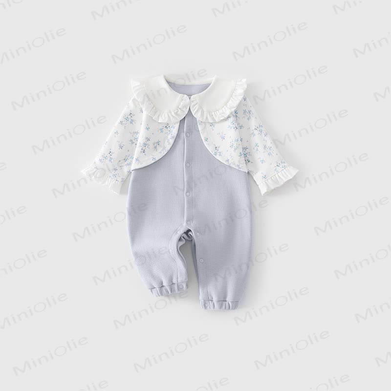 Baby Floral Ruffle Collar Waffle Long Sleeve Romper - Blue - 18-24M - image 7