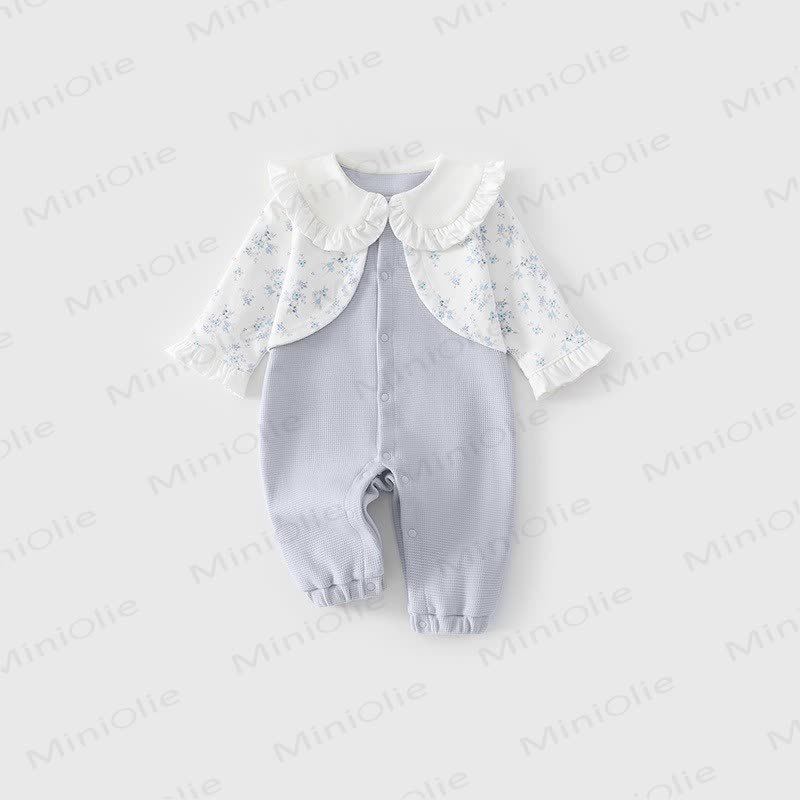 Baby Floral Ruffle Collar Waffle Long Sleeve Romper - Blue - 18-24M - image 7