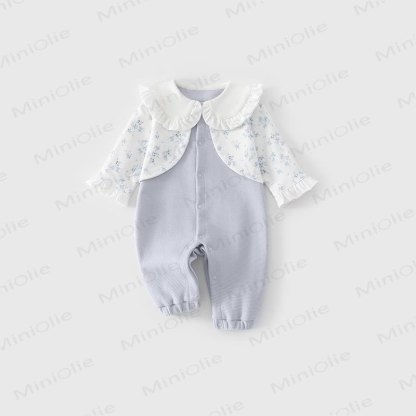 Baby Floral Ruffle Collar Waffle Long Sleeve Romper - Blue - 18-24M - image 7