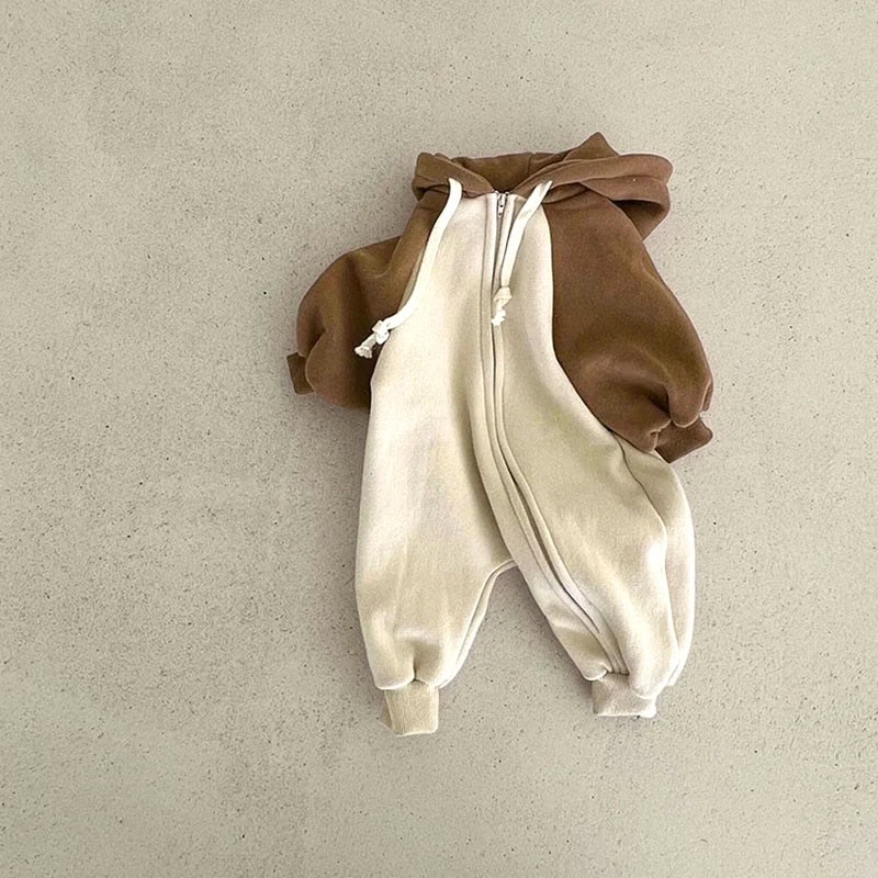 Baby Color Block Loose Hooded Romper - Brown - 18-24M - image 5