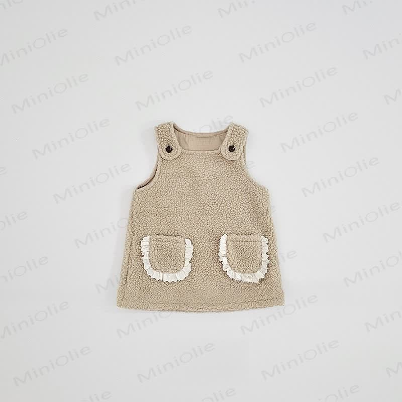 Baby Toddler Girl Solid Color Lace Sleeveless Dress - Khaki - 5-6Y - image 4