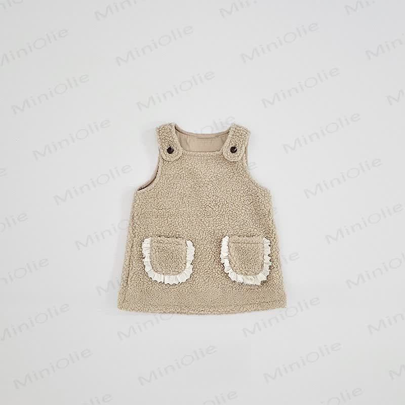 Baby Toddler Girl Solid Color Lace Sleeveless Dress - Khaki - 5-6Y - image 4