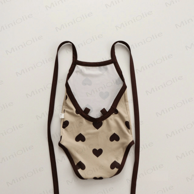 Baby Suspender Backless Love Swimsuit with Hat - Apricot - 2-3T - image 6