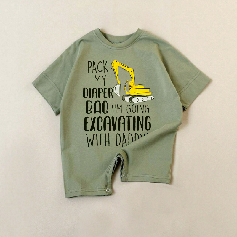 PACK MY DIAPER BAG I'M GONG EXCAVATING WITH DADDY! Baby Green Romper - Green - 18-24M - image 1