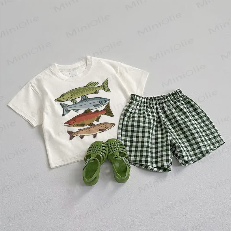 Baby Sardine Tee and Plaid Shorts 2-Piece Set - White&Green - 3-5T - image 1