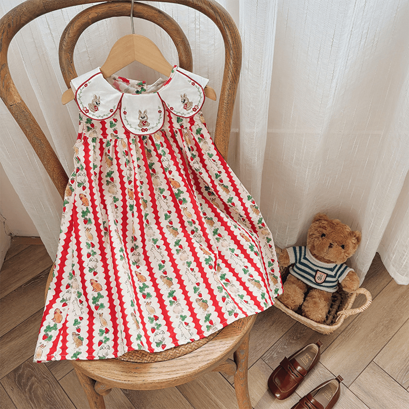 Toddler Red Embroidered Bunny Strawberry Dress - image 7