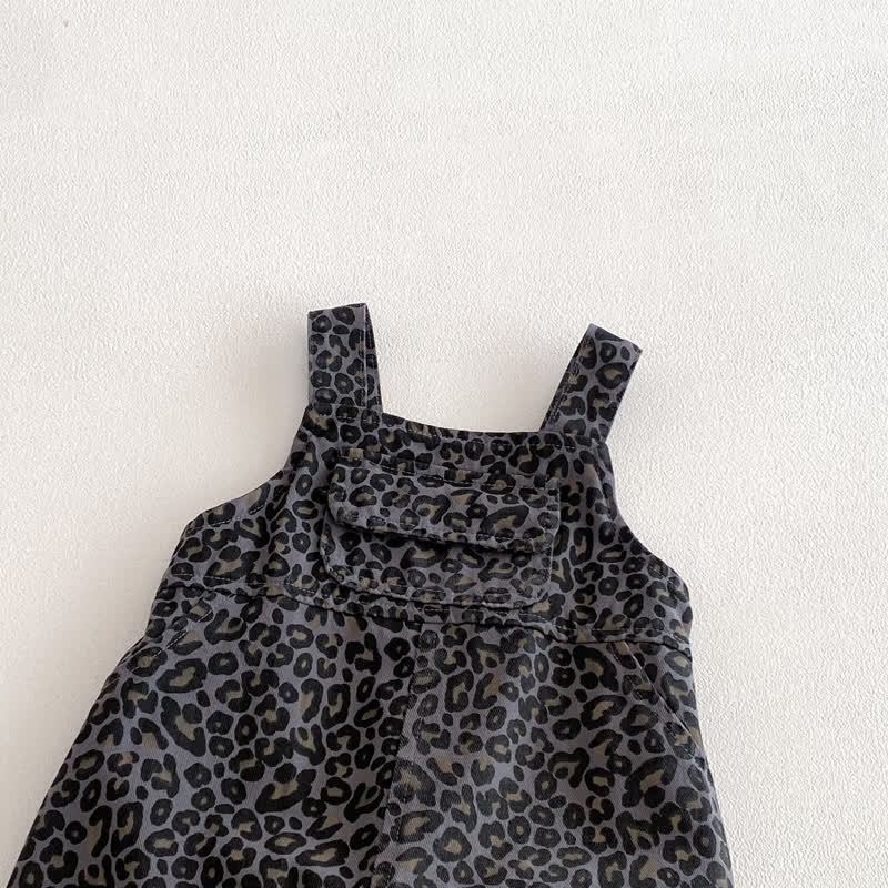 Baby Leopard Print Overalls & Grey Top - image 6
