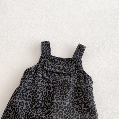 Baby Leopard Print Overalls & Grey Top - image 6