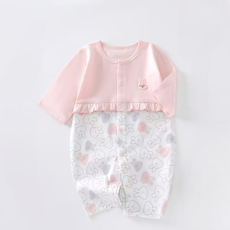 Baby Floral/Rabbit Ruffle Romper - Pink Rabbit - 12-18M - image 5