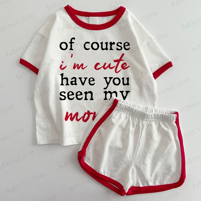 OF OURSE I'M CUTE Baby T-shirt and Shorts 2-Piece Set - White&Red - 3-5T - image 1